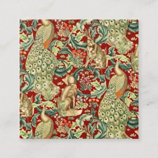 William Morris Red Pattern Forest Quadratische Visitenkarte (Vorderseite)