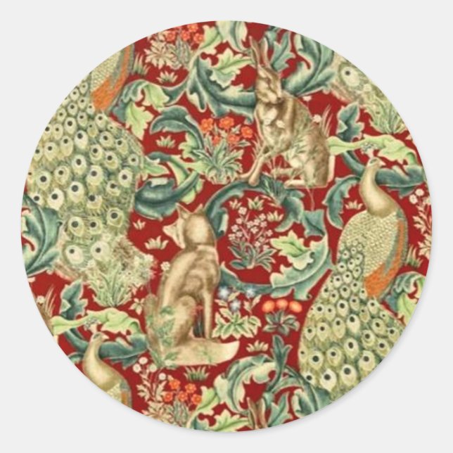 William Morris Red Pattern Forest Runder Aufkleber (Vorderseite)