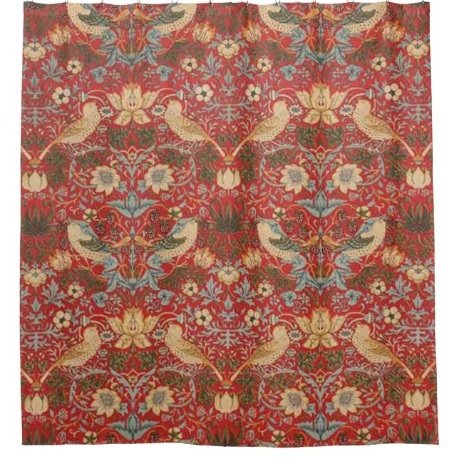 William Morris Red Strawberry Thief Duschvorhang (Vorderseite)