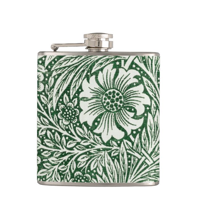 William Morris Ringelblume grün floral Blume Flachmann (Vorderseite)