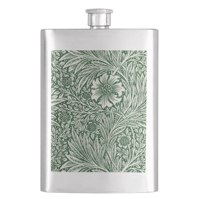 William Morris Ringelblume grün floral Blume Flachmann (Vorderseite)