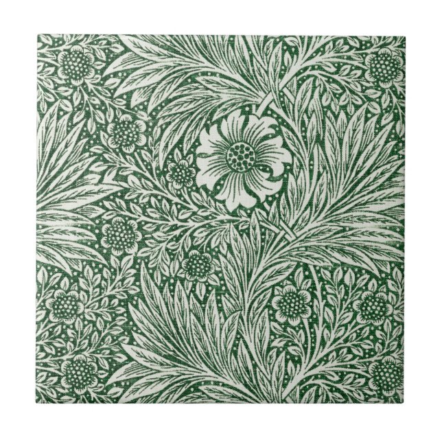 William Morris Ringelblume grün floral Blume Fliese (Vorderseite)