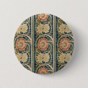 William Morris Rosa Florale Seidenstickerei Antik Button