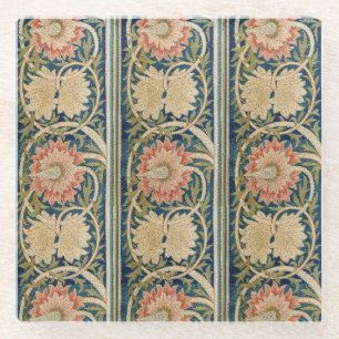 William Morris Rosa Florale Seidenstickerei Antik Glasuntersetzer