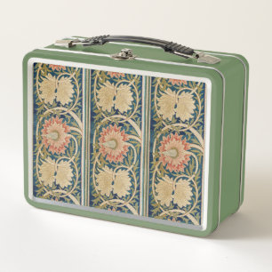 William Morris Rosa Florale Seidenstickerei Antik Metall Brotdose