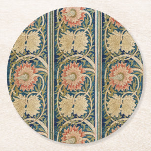 William Morris Rosa Florale Seidenstickerei Antik Runder Pappuntersetzer