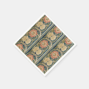 William Morris Rosa Florale Seidenstickerei Antik Serviette