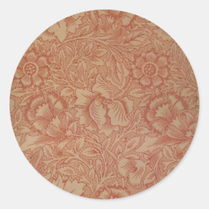 William Morris Rosa Mohnblume Blumen Runder Aufkleber
