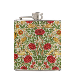 William Morris Rose & Birds Chintz Rot Flachmann