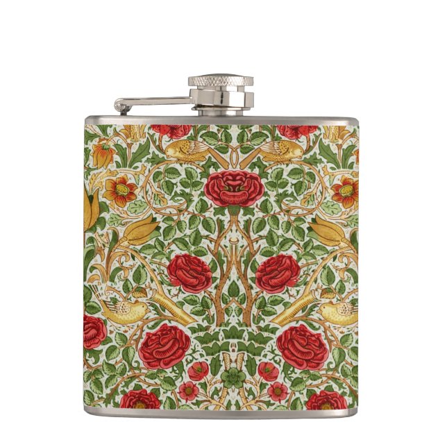 William Morris Rose & Birds Chintz Rot Flachmann (Vorderseite)
