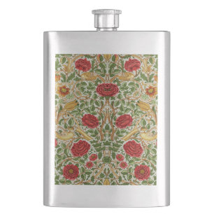 William Morris Rose & Birds Chintz Rot Flachmann