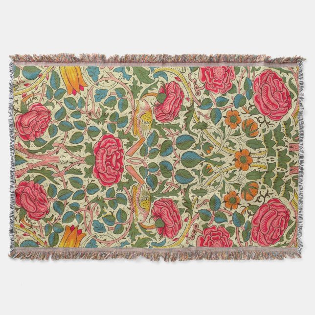 William Morris Rose Floral Chintz Pink Decke (Vorderseite)