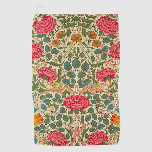 William Morris Rose Floral Chintz Pink Golfhandtuch (Vorderseite)