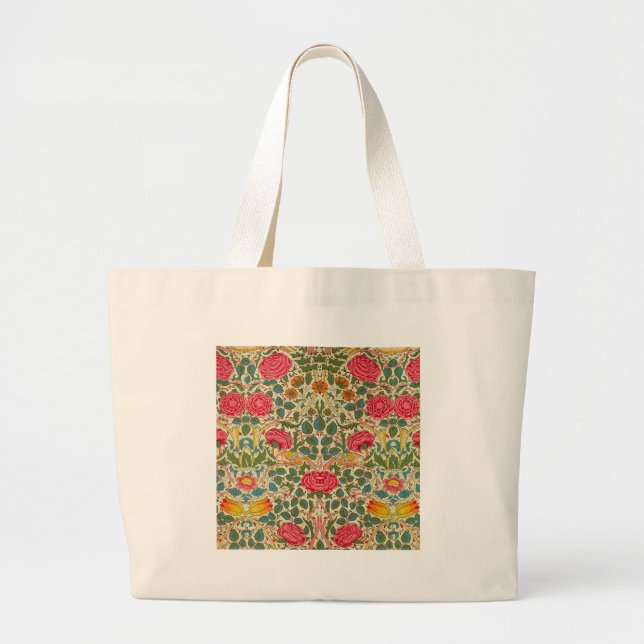 William Morris Rose Floral Chintz Pink Jumbo Stoffbeutel (Vorne)