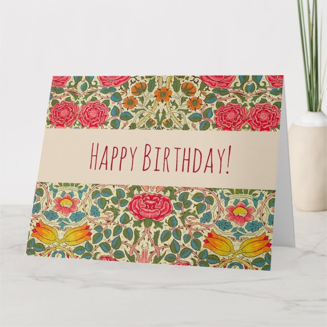 William Morris Rose Floral Chintz Pink Karte (Vorderseite)