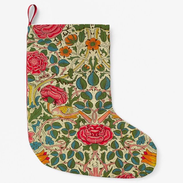 William Morris Rose Floral Chintz Pink Kleiner Weihnachtsstrumpf (Vorderseite)