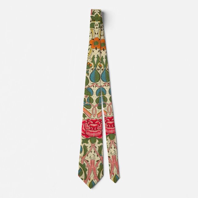 William Morris Rose Floral Chintz Pink Krawatte (Vorderseite)