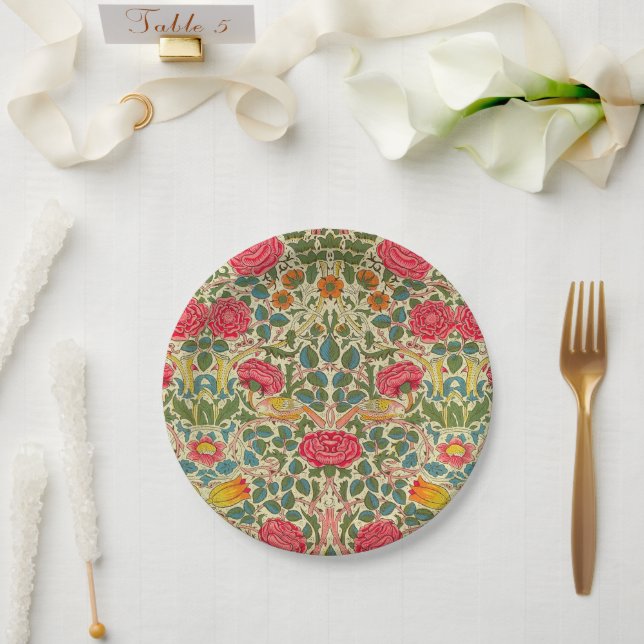 William Morris Rose Floral Chintz Pink Pappteller (Hochzeit)
