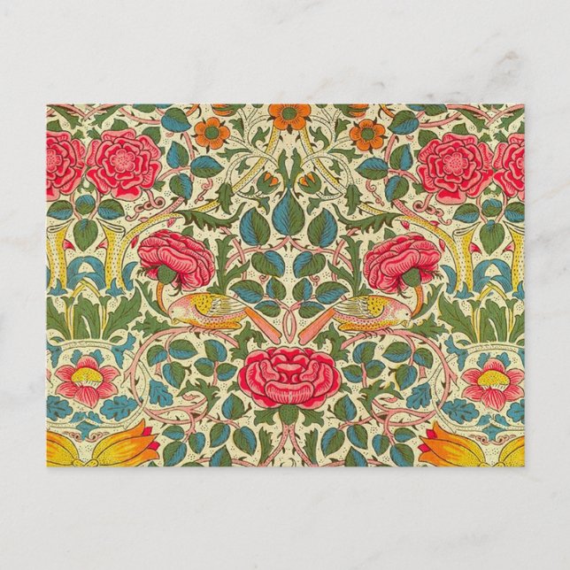 William Morris Rose Floral Chintz Pink Postkarte (Vorderseite)