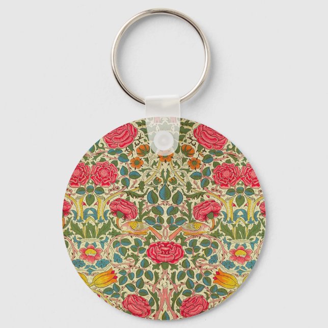 William Morris Rose Floral Chintz Pink Schlüsselanhänger (Vorderseite)