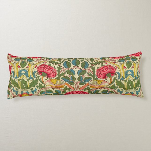 William Morris Rose Floral Chintz Pink Seitenschläferkissen (Rückseite)