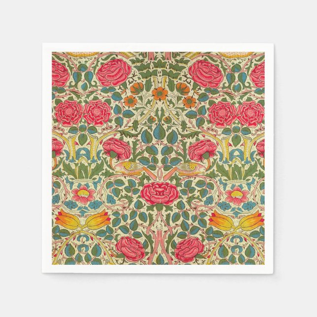 William Morris Rose Floral Chintz Pink Serviette (Vorderseite)