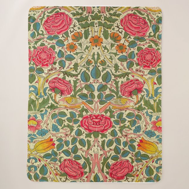 William Morris Rose Floral Chintz Pink Sherpadecke (Vorderseite)