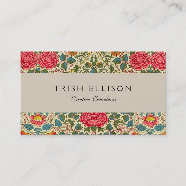 William Morris Rose Floral Chintz Pink Visitenkarte (Vorderseite)