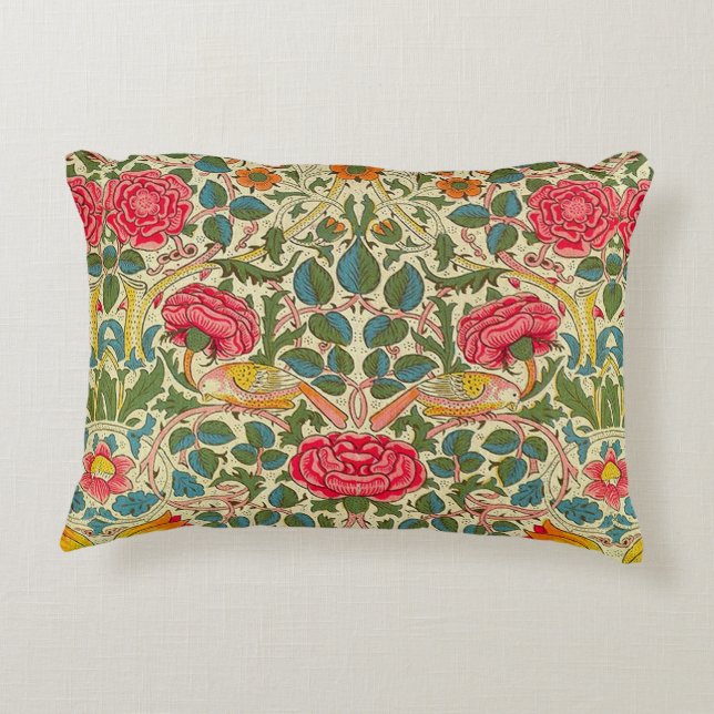William Morris Rose Floral Chintz Pink Zierkissen (Rückseite)