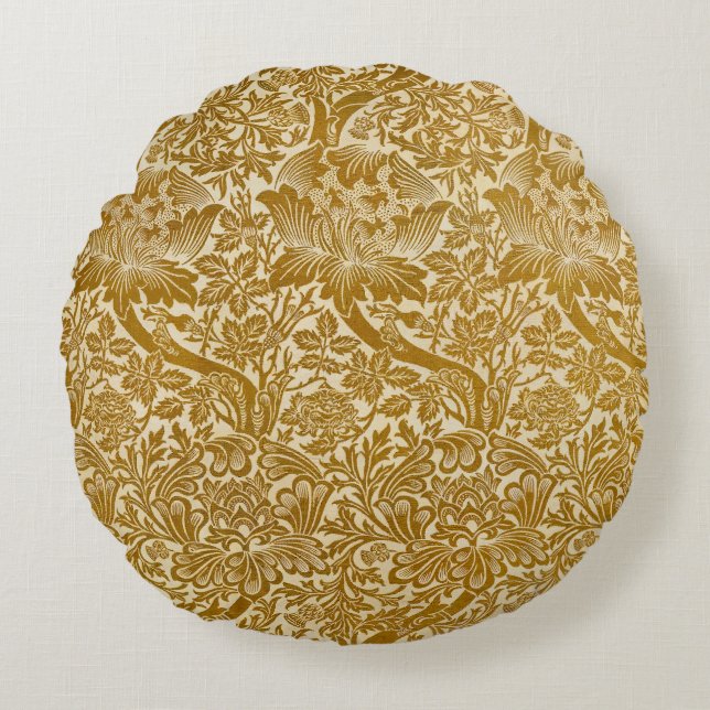 William Morris Rose & Thistle Floral Golden Rundes Kissen (Vorderseite)