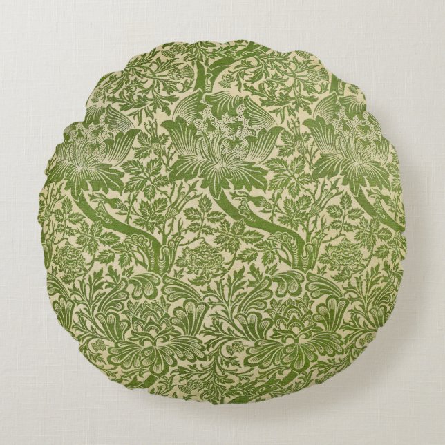 William Morris Rose & Thistle Floral Green Rundes Kissen (Vorderseite)