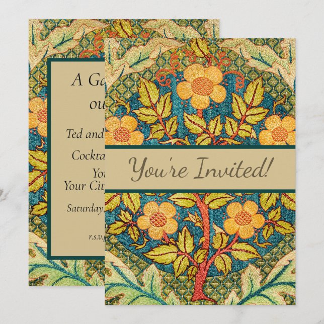 William Morris Rose Wreath: Klassische Künste und  Einladung (Vorne/Hinten)