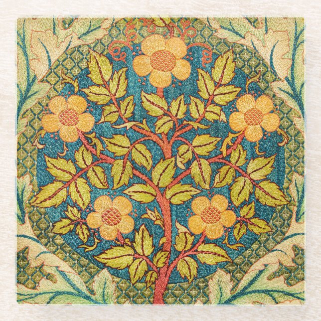 William Morris Rose Wreath: Klassische Künste und  Glasuntersetzer (Vorderseite)