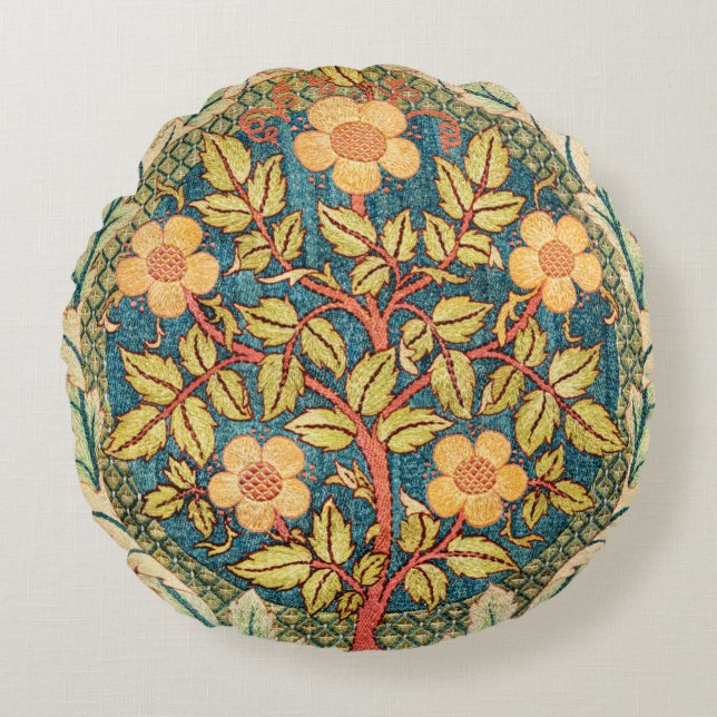 William Morris Rose Wreath Rundes Kissen (Vorderseite)