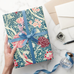 William Morris Roségold Grün Blau Blumenmuster Geschenkpapier