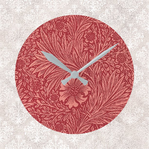 William Morris Roter Ringelblumen-Muster Runde Wanduhr