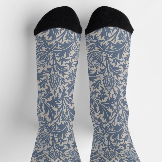 William Morris Schieferblauer Distel Tapete Socken (Oben)