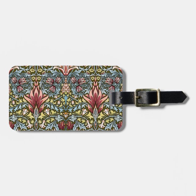 William Morris Schlangenkopf-Blumenmuster Gepäckanhänger (Vorderseite horizontal)