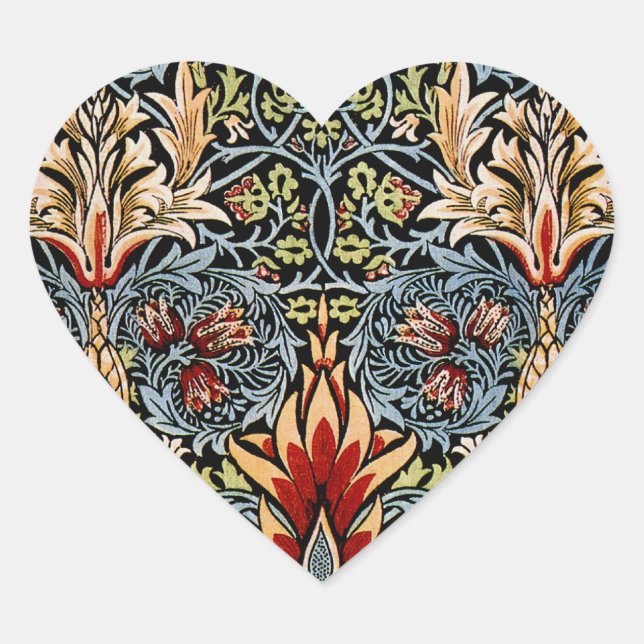 William Morris Schlangenkopf-Blumenmuster Herz-Aufkleber (Vorderseite)