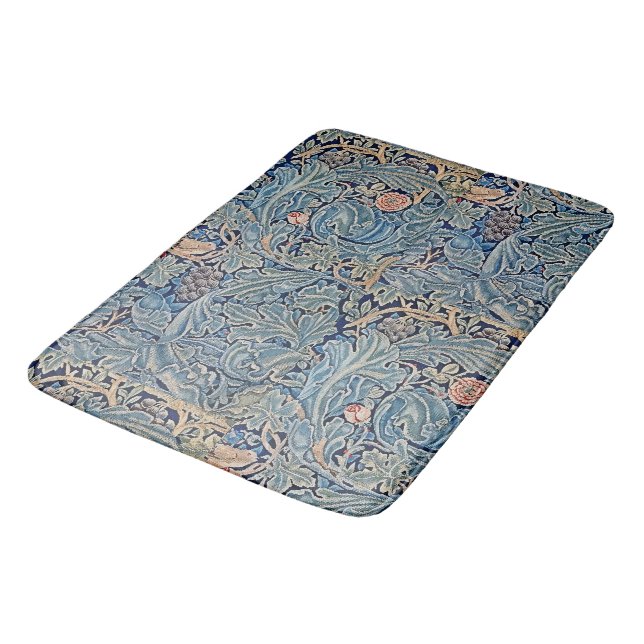 William Morris Schönes Blumenmuster Blau Pink Badematte (Schrägansicht)