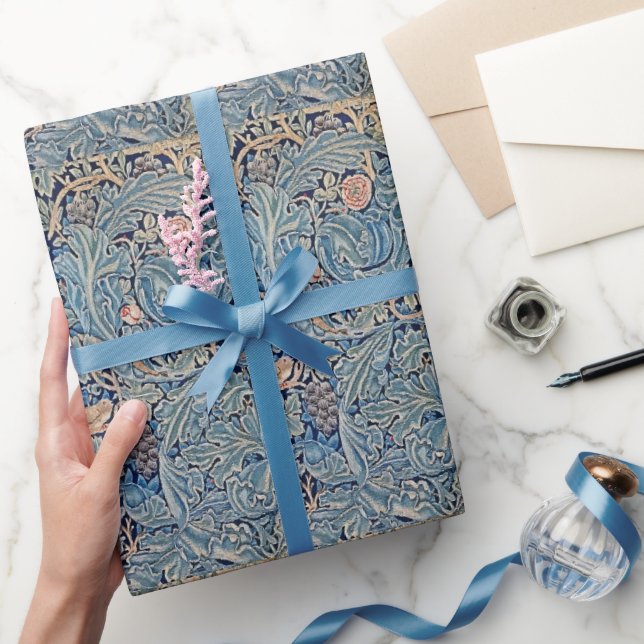 William Morris Schönes Blumenmuster Blau Pink Geschenkpapier (Schenken)