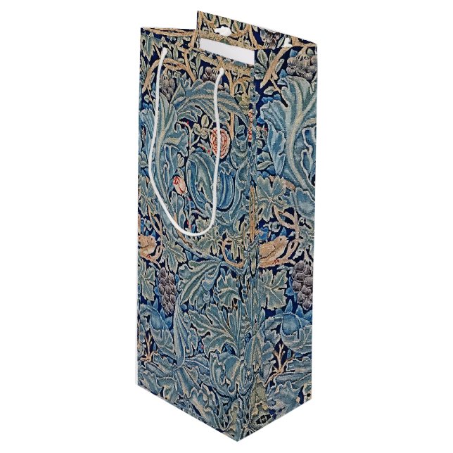 William Morris Schönes Blumenmuster Blau Pink Geschenktüte Für Weinflaschen (Vorderseite Schrägansicht)