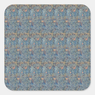 William Morris Schönes Blumenmuster Blau Pink Quadratischer Aufkleber