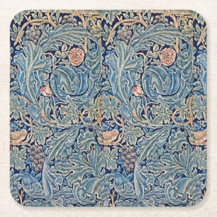 William Morris Schönes Blumenmuster Blau Pink Rechteckiger Pappuntersetzer