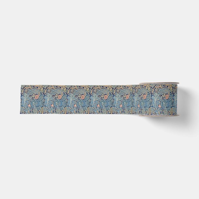 William Morris Schönes Blumenmuster Blau Pink Ripsband (Vorderseite)