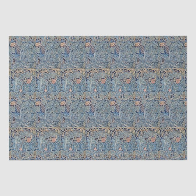 William Morris Schönes Blumenmuster Blau Pink Seidenpapier (Vorderseite)