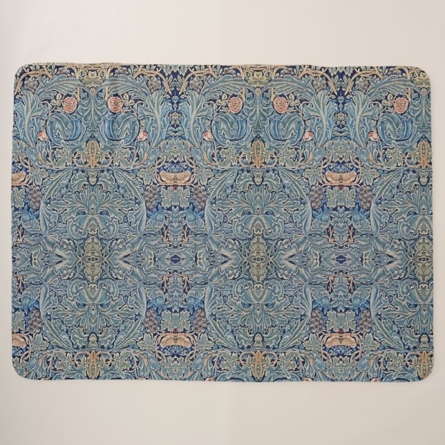 William Morris Schönes Blumenmuster Blau Pink Sherpadecke (Vorderseite (Horizontal))