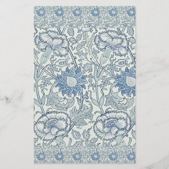 William Morris Schönes Blumenmuster, blau, Rose Briefpapier (Vorderseite)