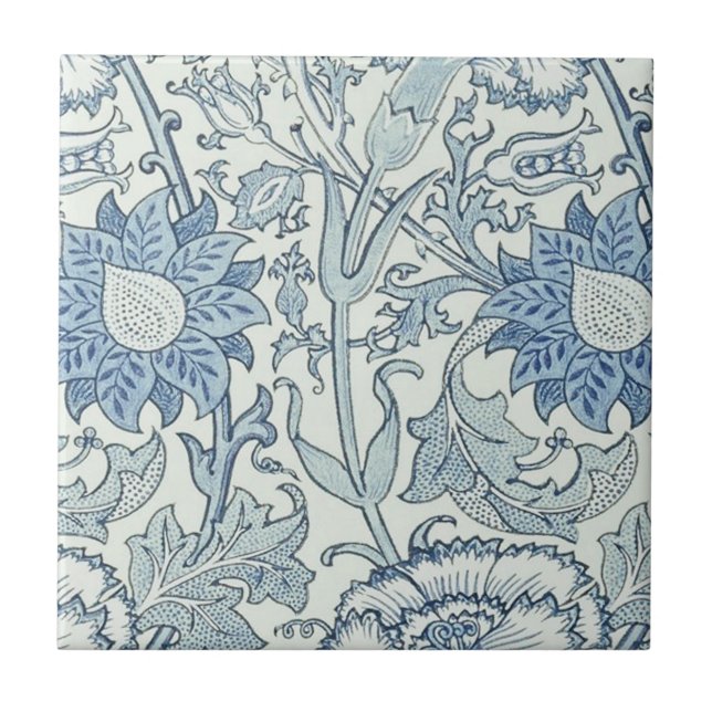 William Morris Schönes Blumenmuster, blau, Rose Fliese (Vorderseite)
