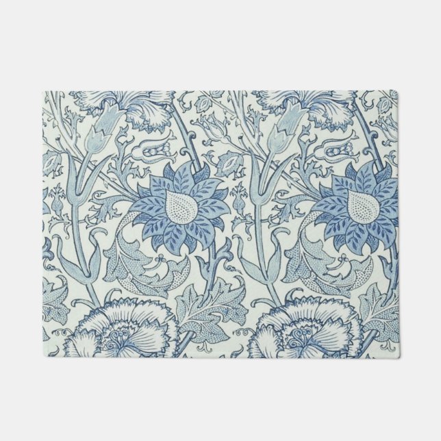 William Morris Schönes Blumenmuster, blau, Rose Fußmatte (Vorderseite)
